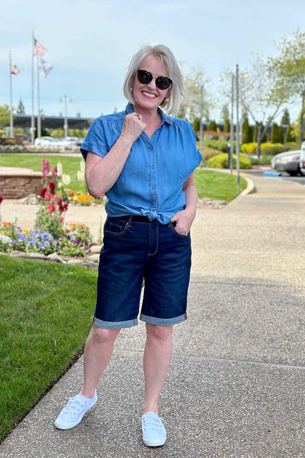 denim shorts and chambray shirt wardrobe classics from walmart