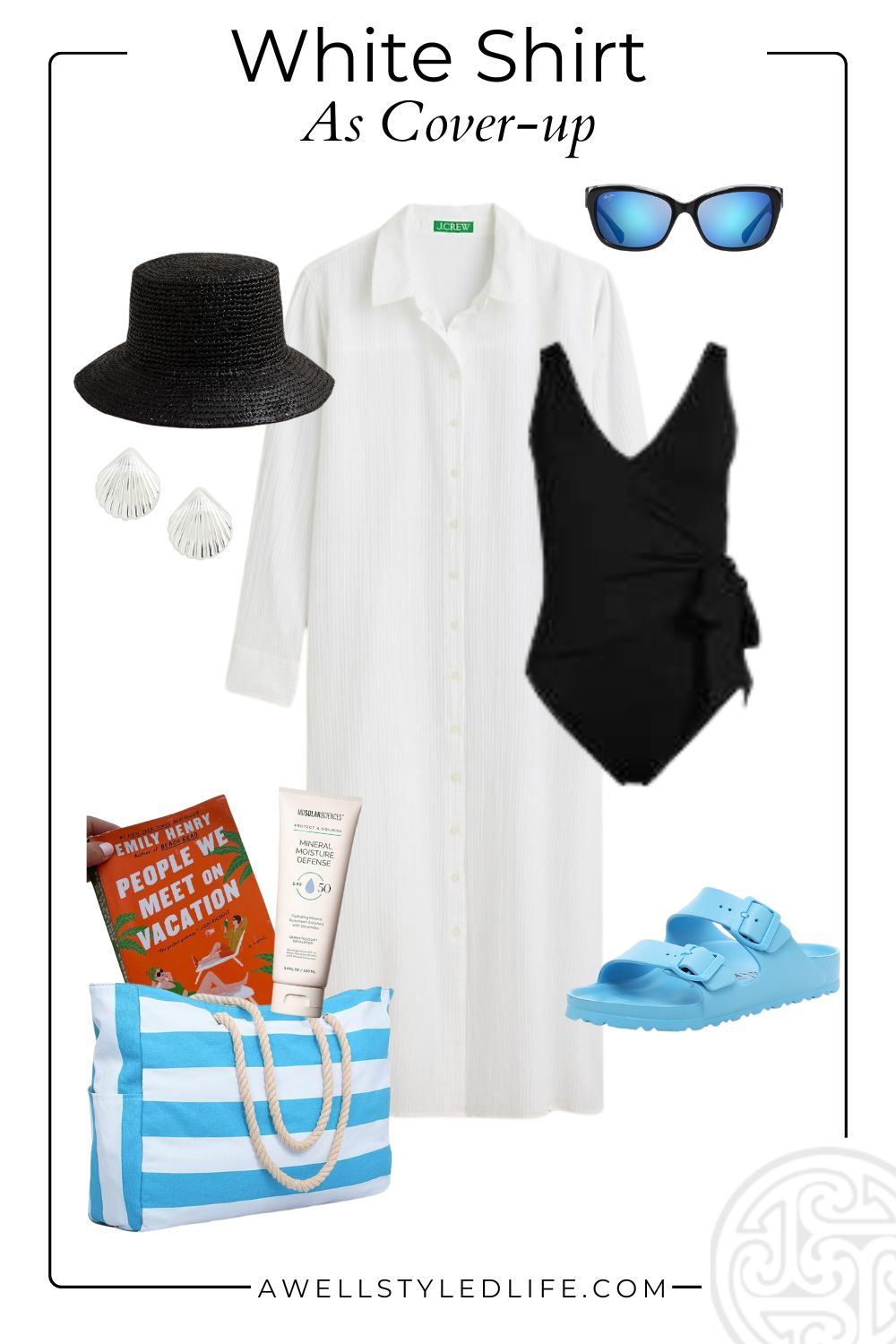 styling a white whirt over bathing suit for beach or pool