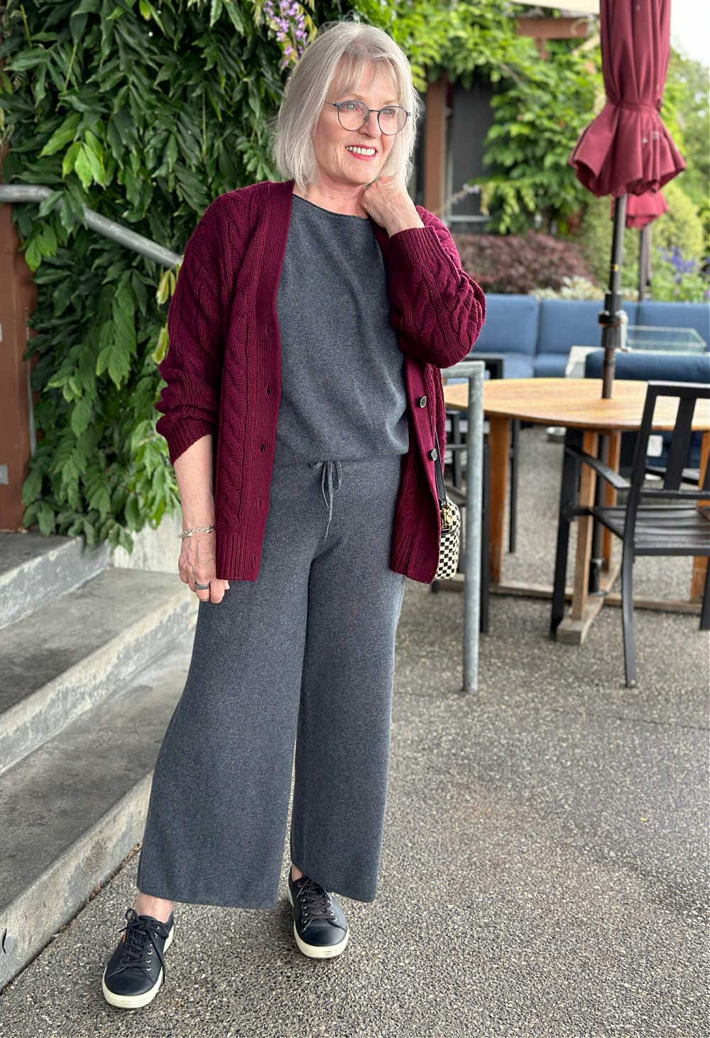 WOMAN WEARING VINCE CASHMERE CARDIGAN FOR FALL