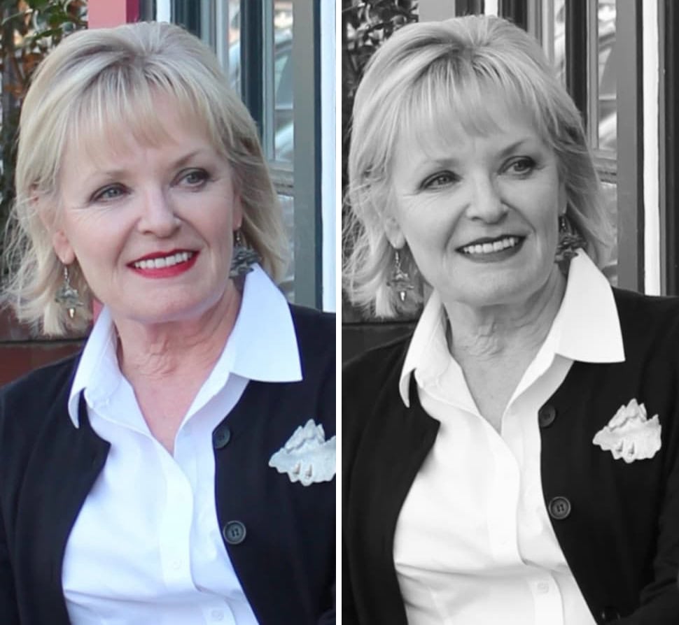 side by side photos of woman's face ilustrating personal contrast levels