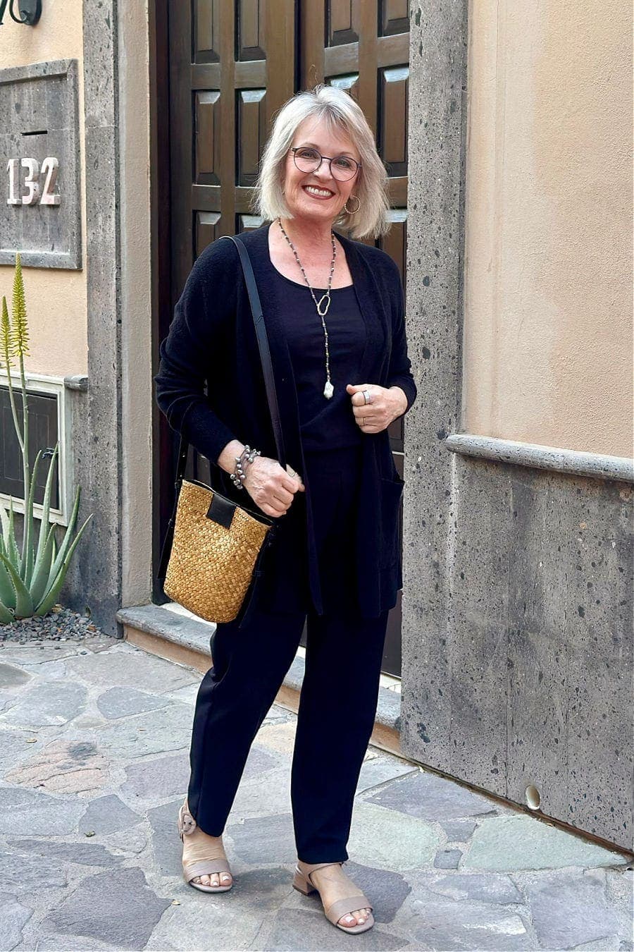 over 50 woman wearing athleta pants and in Mexico