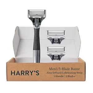 Budget Friendly Harry's Men's 5-Blade Razor, 1 Handle and 3 Razor Blade Refills for Men from Amazon
