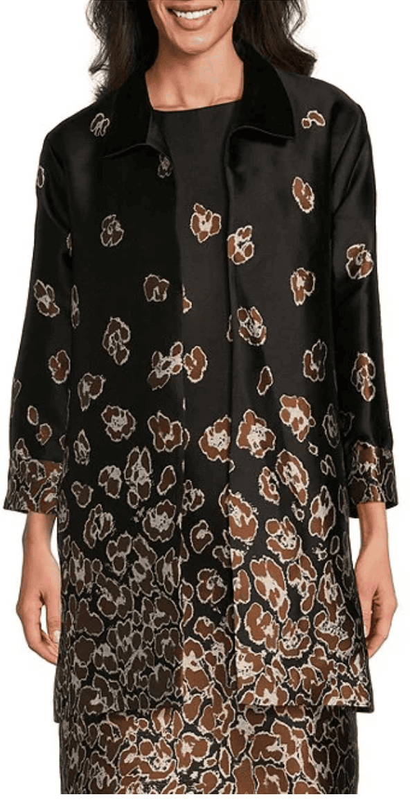 Caroline Rose Exotic Embrace Jacquard Floral Print Spread Collar Cuffed Bracelet Sleeve Jacket