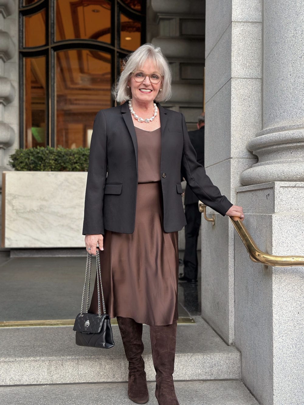 Jennifer Connolly wearing Quince's Best Selling Silk Skirt and Tank