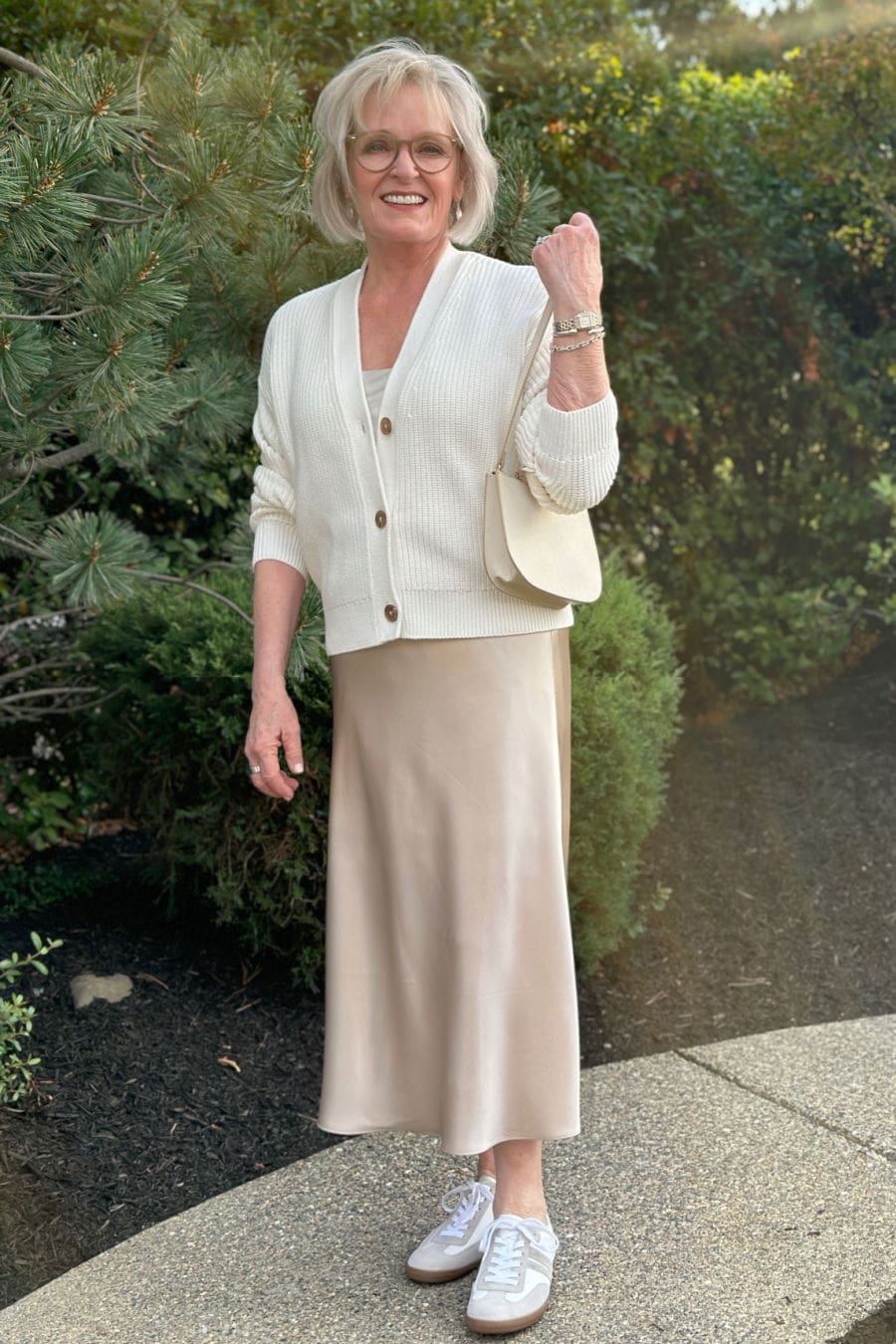 Style Blogger Wearing Quince's Best Selling Silk Skirt