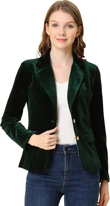 Allegra K Button Front Velvet Blazer Festive Clothes Under $100 from amazon
