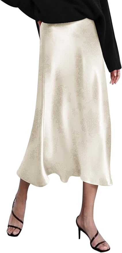 Zeagoo Womens Midi Skirt Satin Silk