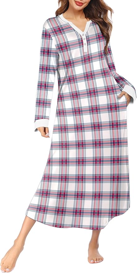 Women's Plaid Nightgown Sleepshirt Christmas Pajamas for Women over 50