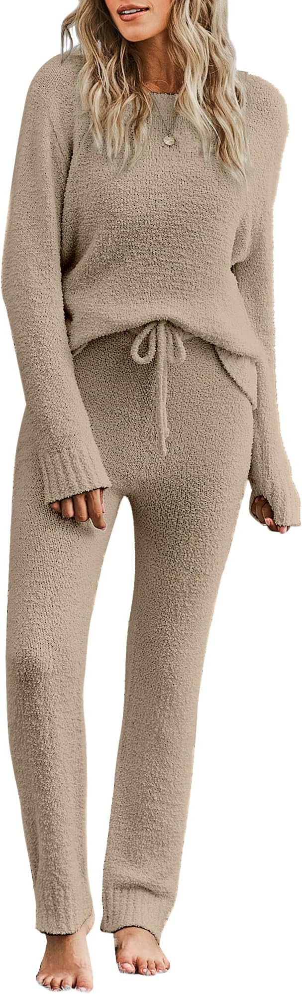 Fuzzy Fleece Knitted Long Sleeve Pj Loungewear Cloud Soft Pajamas