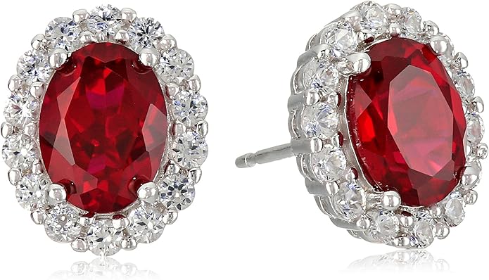 Amazon Essentials Sterling Silver White Sapphire Halo Oval Stud Earrings Holiday Party Jewelry Accessories