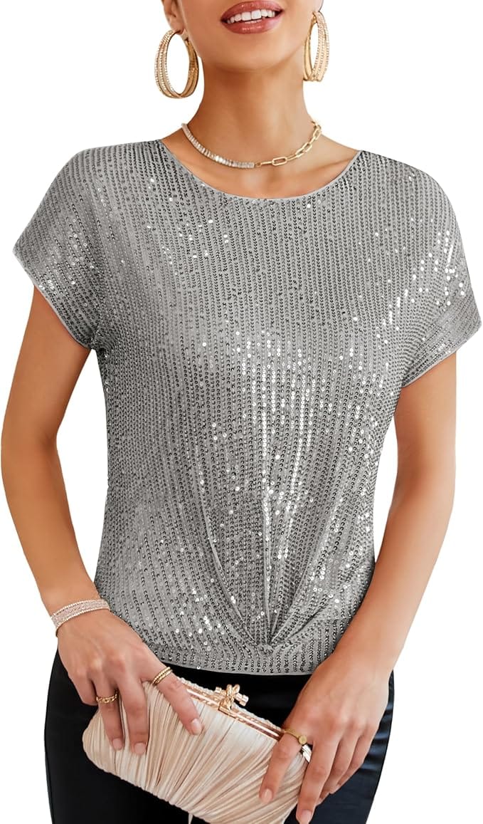 GRACE KARIN Sequin Twist Front Top Festive Clothing Under $100