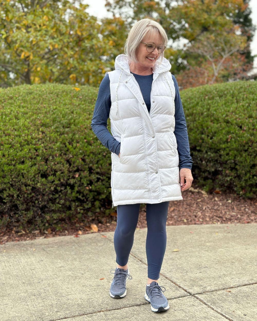 Long Puffer Vest on Woman Over 60 for Winter