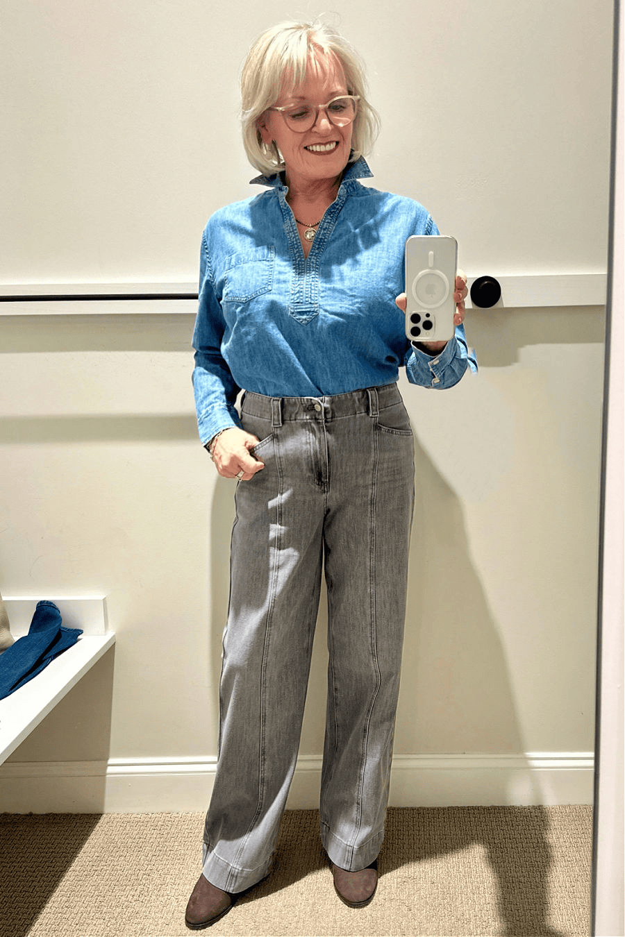 DENIM CHAMBRAY SHIRT FOR WOMEN OVER 50