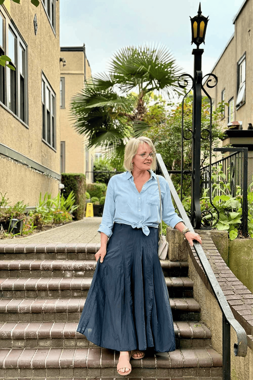 CHAMBRAY SHIRT STYLED FOR WOMEN OVER 60
