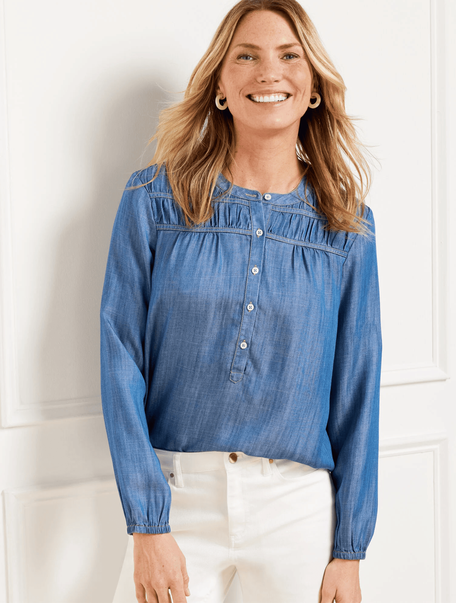 Denim Smocked Short Popover