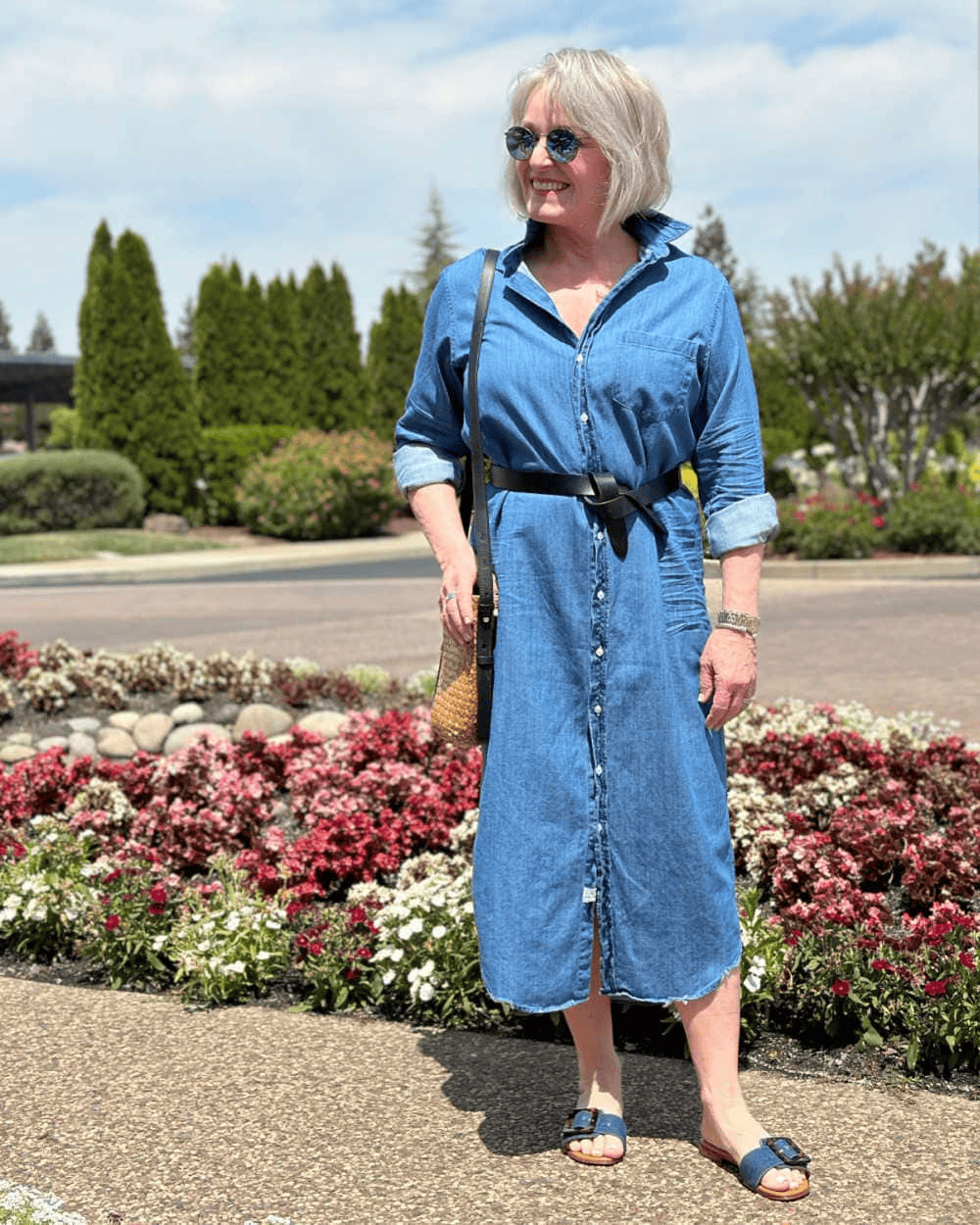 DENIM DRESS STYLED WITH BELT FOR WOMEN