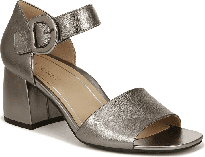 COMFORTABLE METALLIC BLOCK SANDAL IN PEWTER
