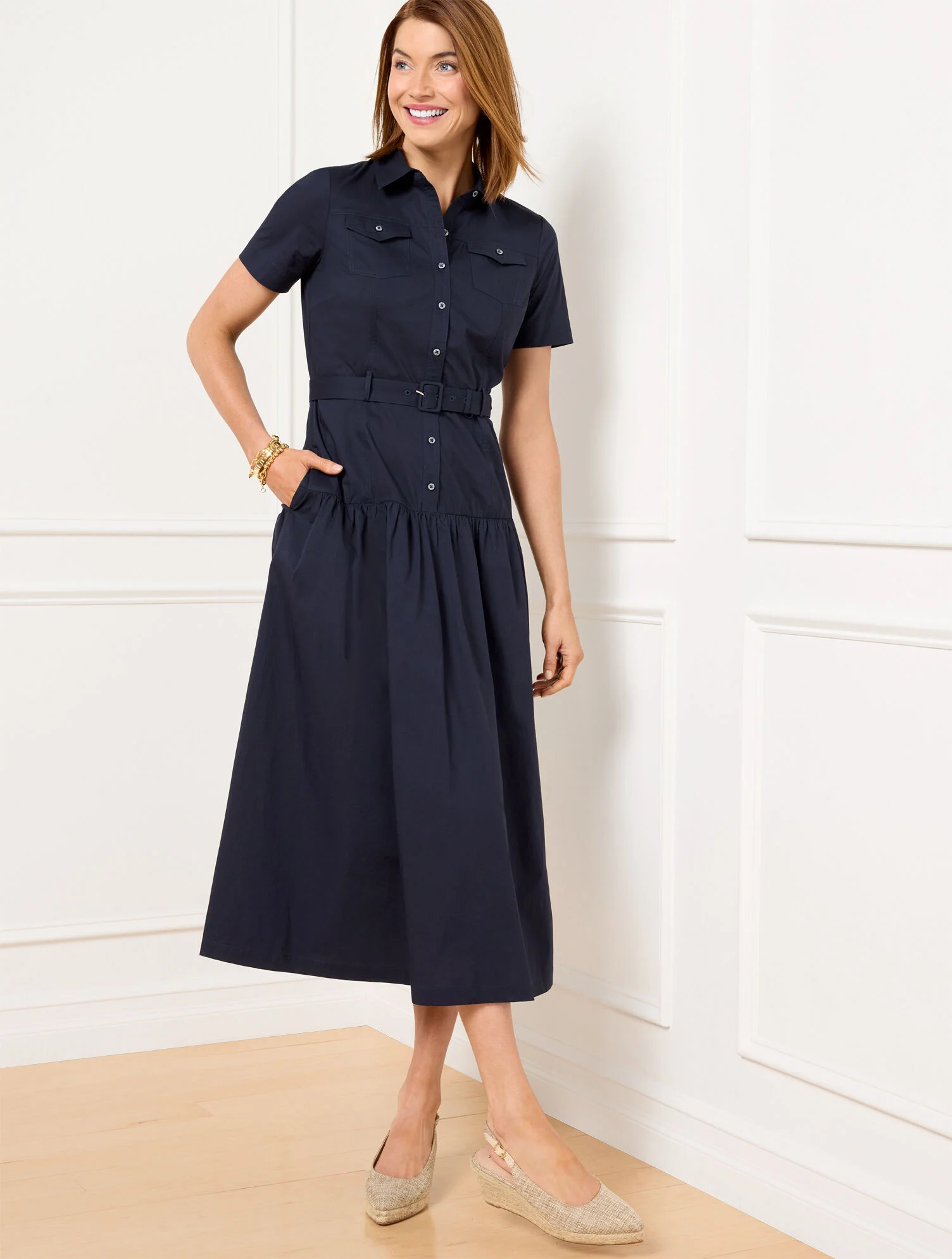 talbots poplin shirtdress with sleeves