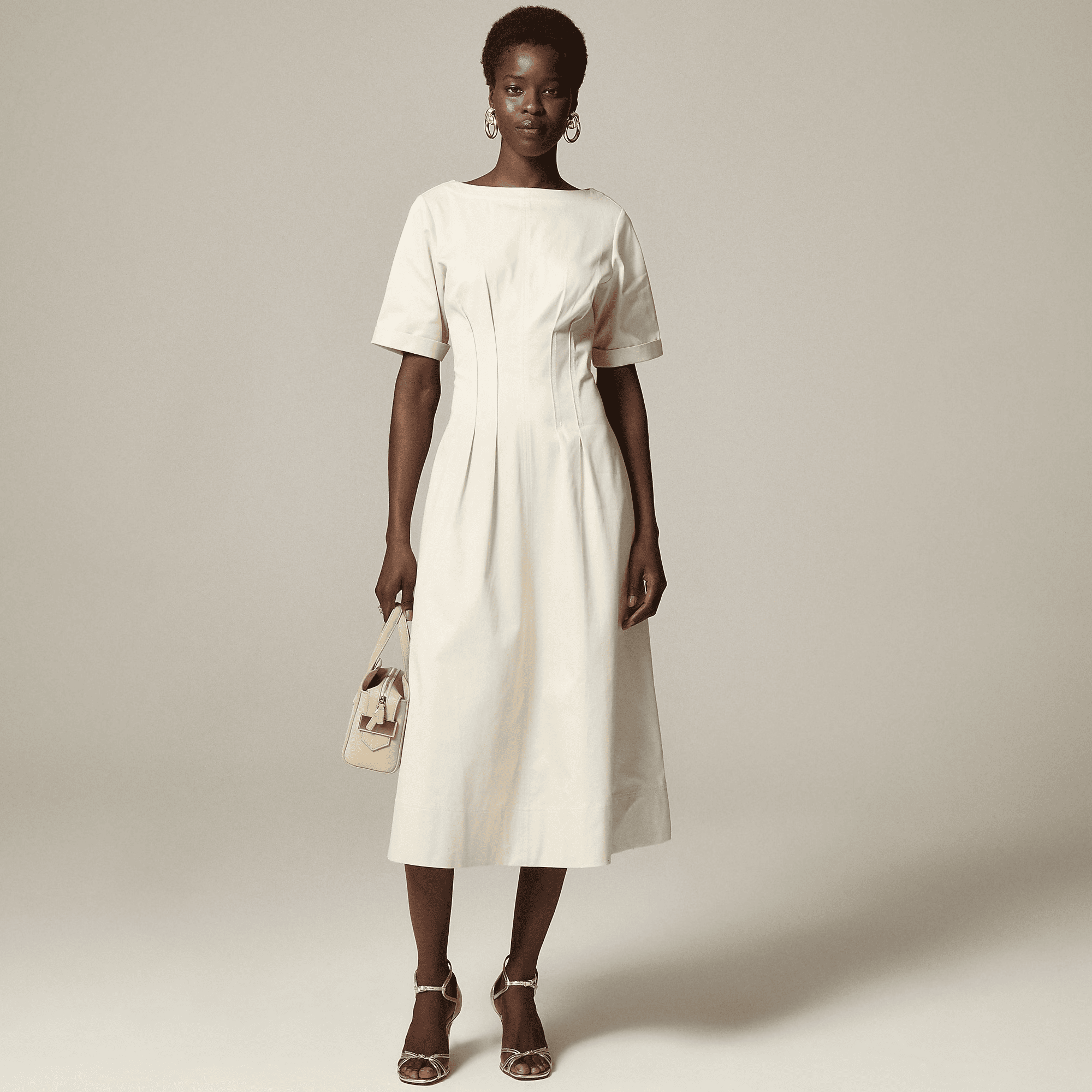 below knee poplin dress with sleeves