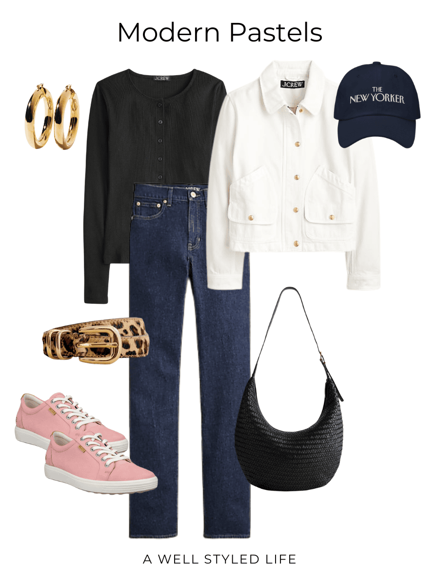 outfit showing how to wear pastels in a modern way