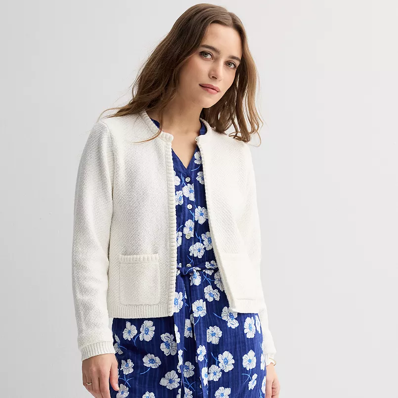 Patch pocket cardigan for mature women – spring outfit under $50
