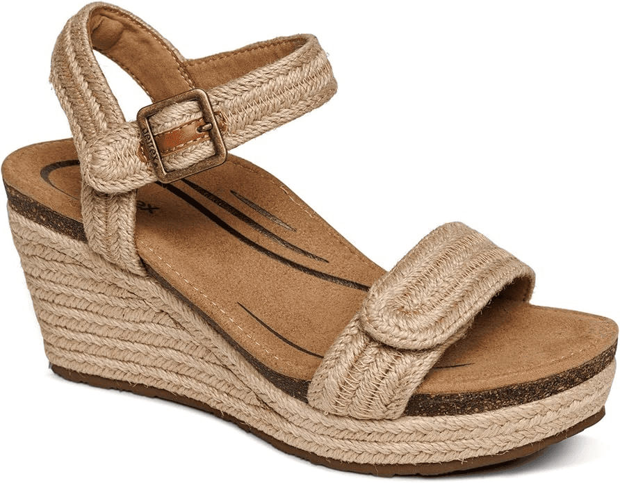 Aetrex Sydney Espadrille supportive wedge for mature women with heel pain