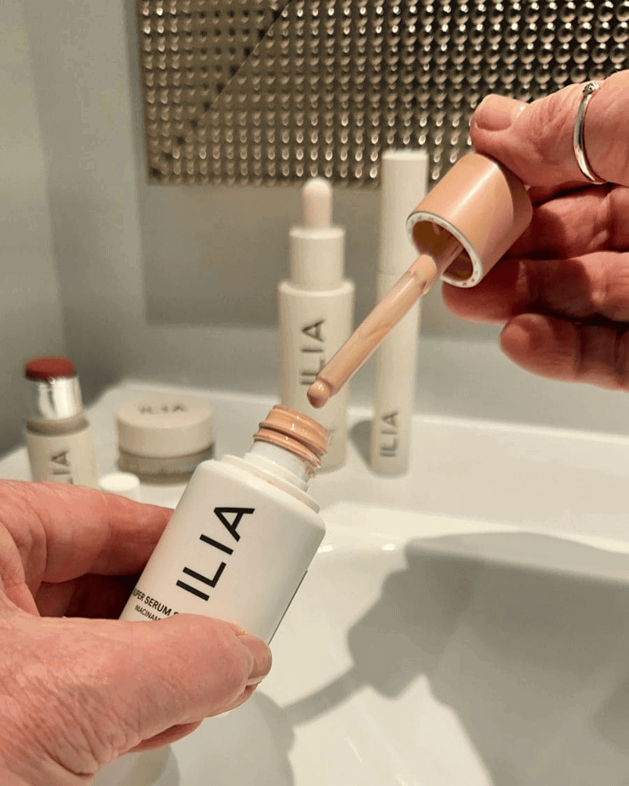 Simple beauty routine for mature skin featuring tinted moisturizer and lip color for women over 60