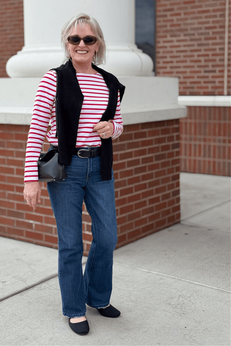 Simple layering tip with cardigan and striped top for women over 50 to look stylish fast