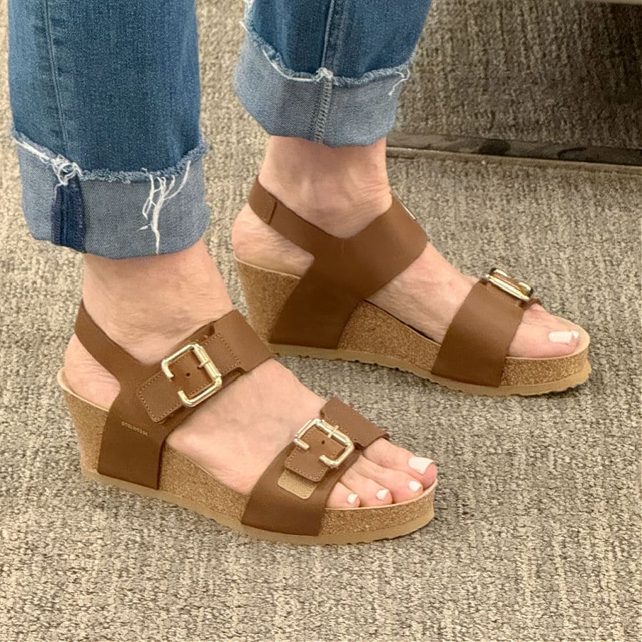 Nubuck ankle strap sandal with arch support and air cushioning