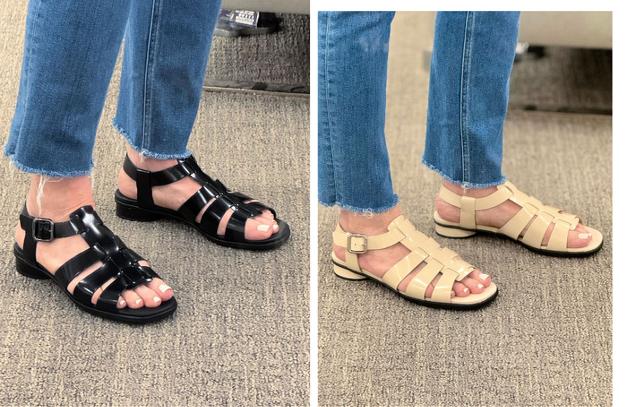 Patent leather fisherman sandal with round heel in black
