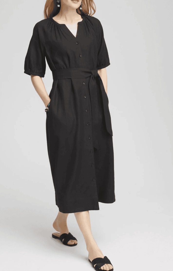 CHICO'S LINEN MIDI SHIRTDRESS