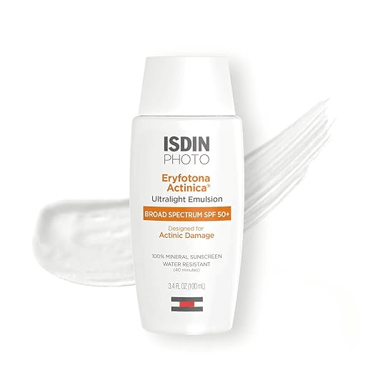 Isdin Mineral sunscreen for mature skin with zinc oxide, ideal for sensitive or rosacea-prone skin over 60