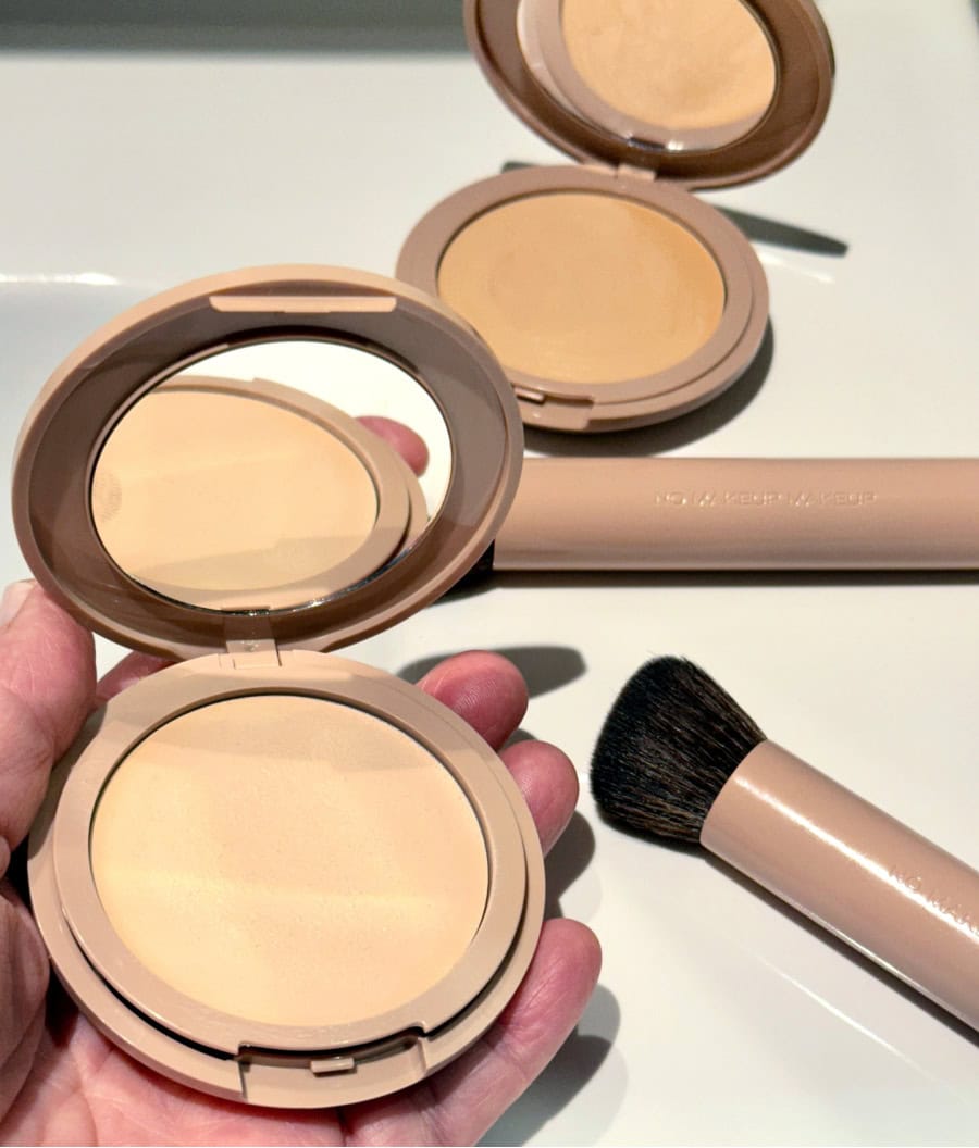 Two shades on No Makeup Makeup with brushed to apply