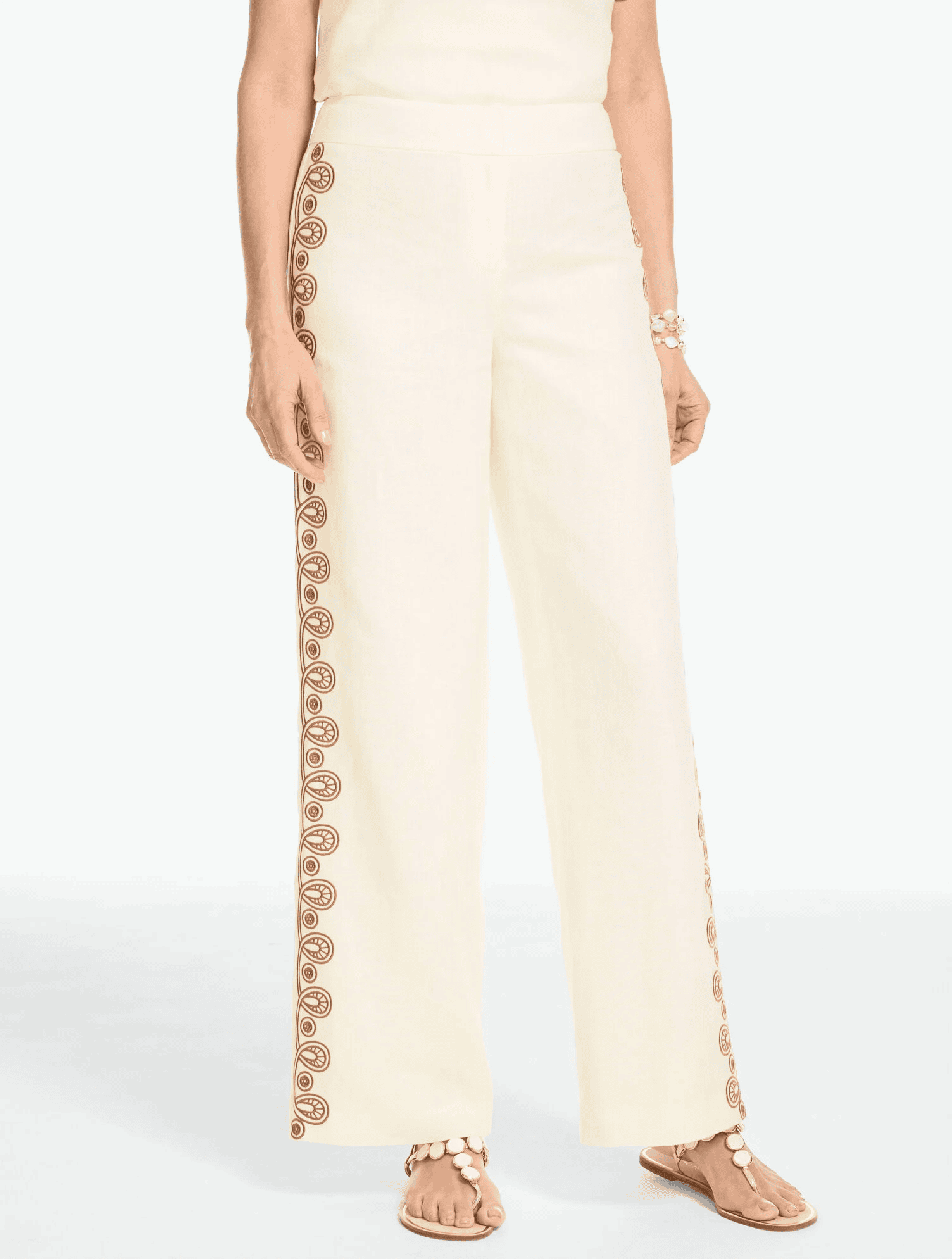 Embroidered Wide-Leg Pants